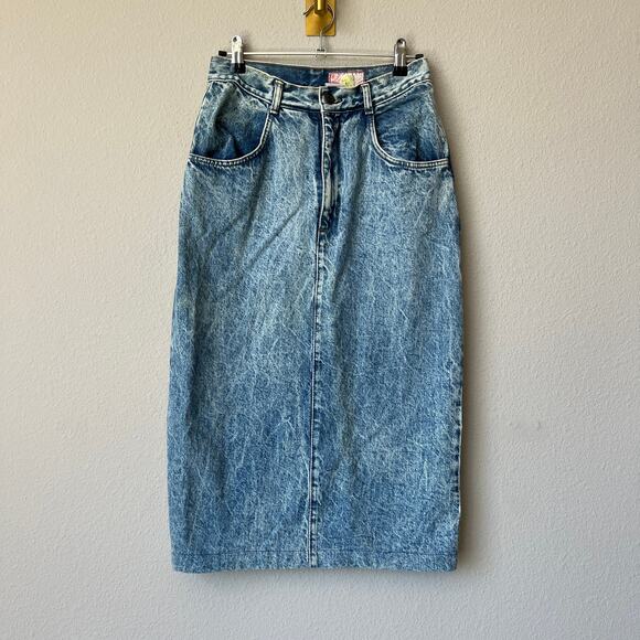 Y2K Vintage Denim Acid Wash Midi Skirt Size 9/10 (Fits Small) - Picture 1 of 4